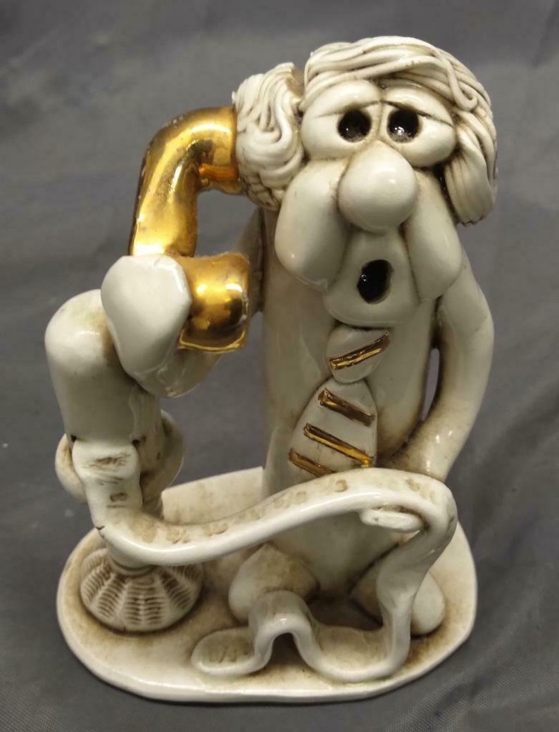 Vintage Art Pottery Sculpture Statue Stocks Stock Broker Whistle