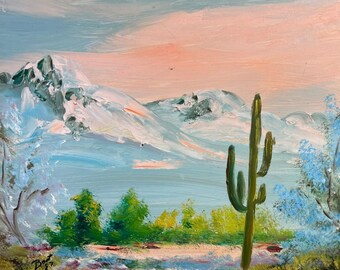 Vintage Oil Painting American Desert Cactus Landscape Art Signed Bert Reinhold