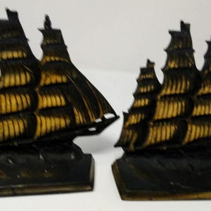 Vintage Antique Old Set of Bookends 2 Two Cast Iron Clipper Ships Nautical Boats