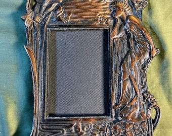 Art Nouveau Style Figural Picture Frame Metal Woman Lady for a Photograph Photo