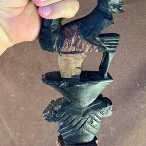 Vintage Hand Carved African Tribal Ethnic Folk Art Black Cane Figural Carving