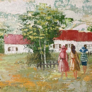 Vintage Art Oil Painting Framed American Portrait Landscape Children Young Girls