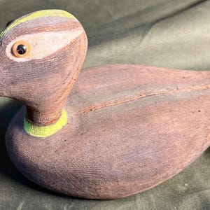 Vintage Hand Painted Carved Duck Bird Decoy Wood Carving Statue Folk Art Wooden