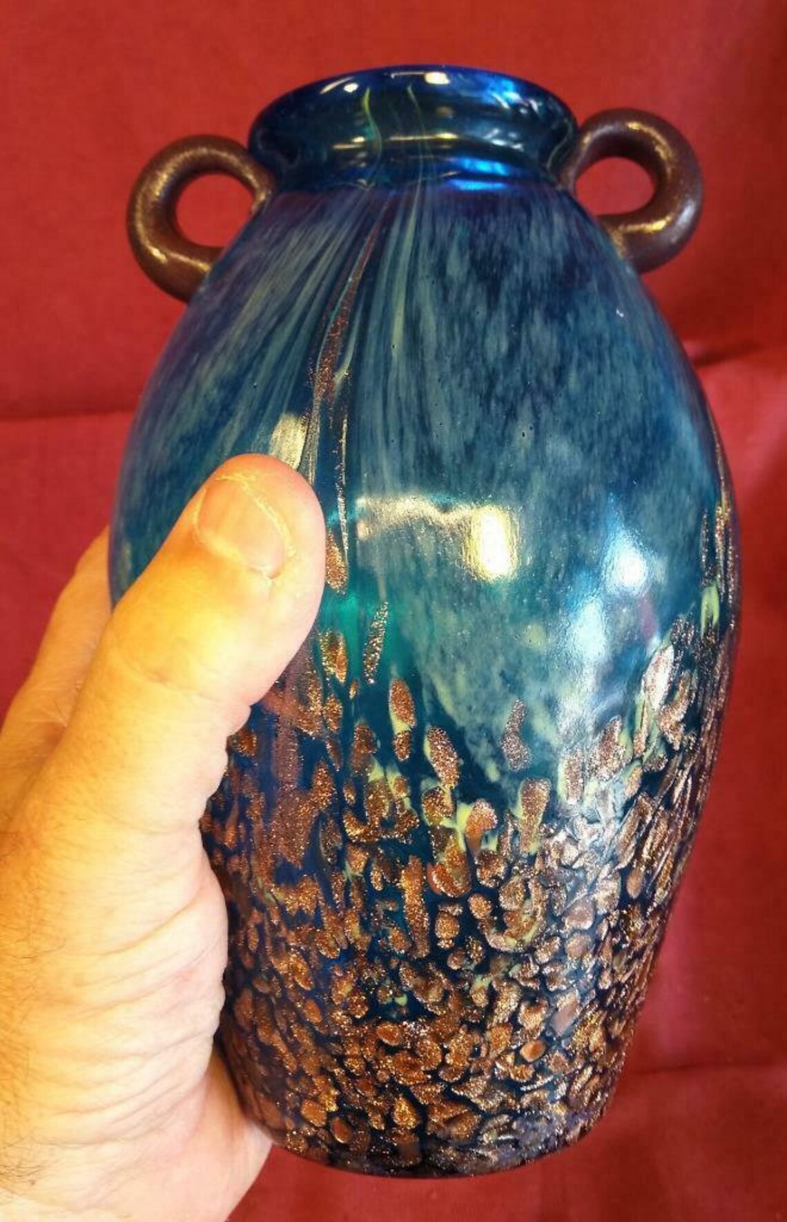 Vintage Dale Tiffany Art Glass Hand Blown Urn Vase Blue Multi Etsy