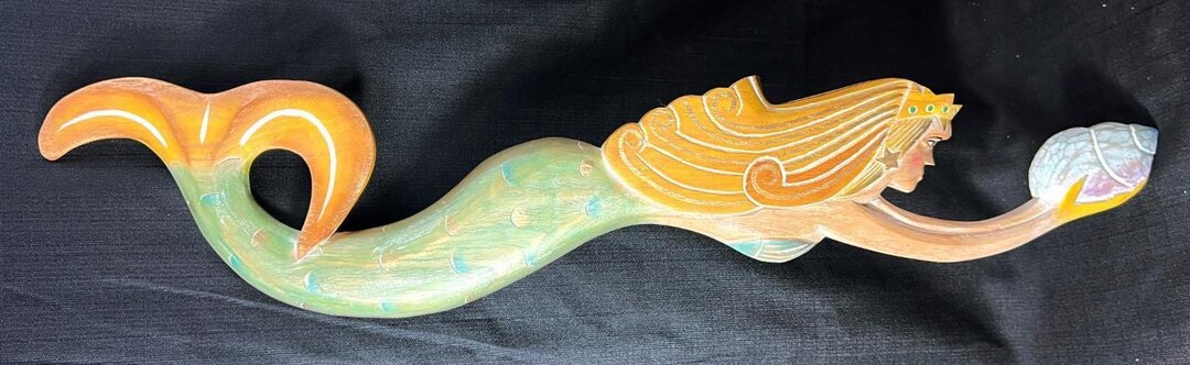 Carved Wood Wooden Art Sculpture Mermaid Wall Plaque Beach House ...