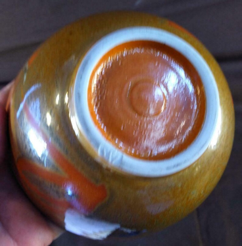Vintage Art Pottery Bowl Asian Style Artist Signed Studio Marked Hand Painted