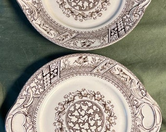 Old Antique Wedgwood & Co Brown Transferware Aesthetic Movement Plates Set of 2