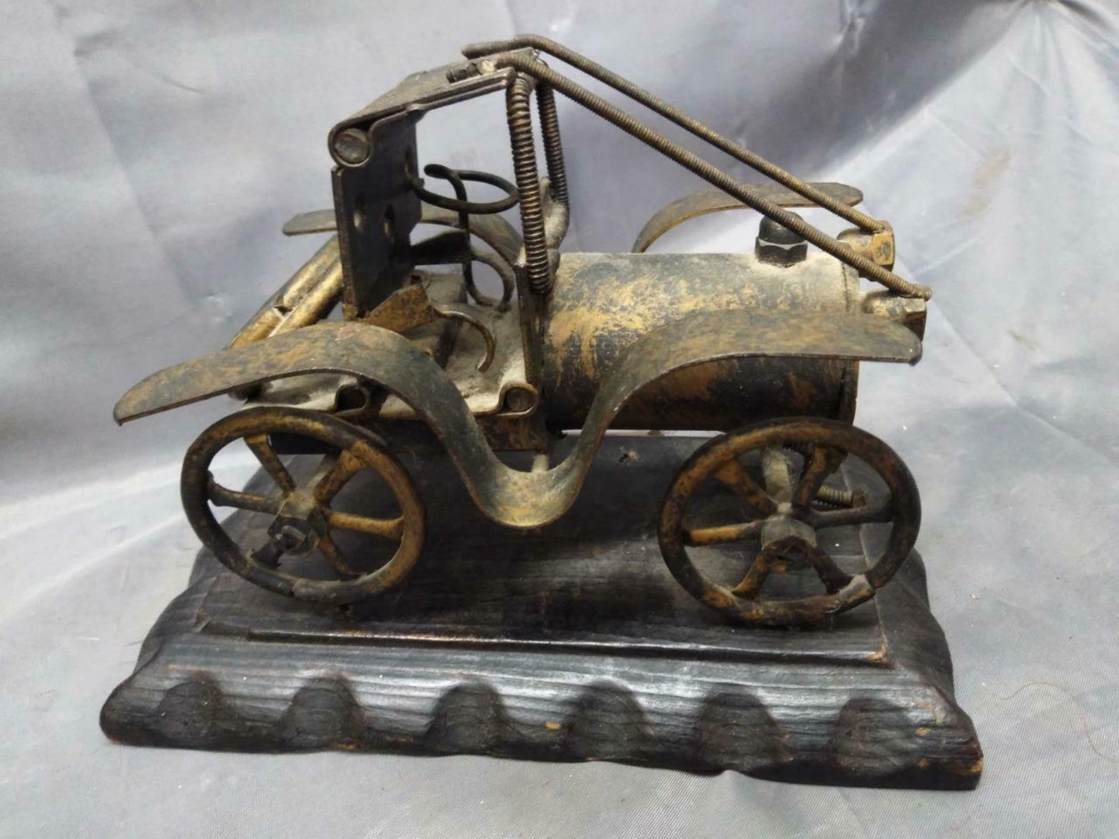 Vintage Metal Automobile Art Sculpture Car on Carved Wood Base | Etsy