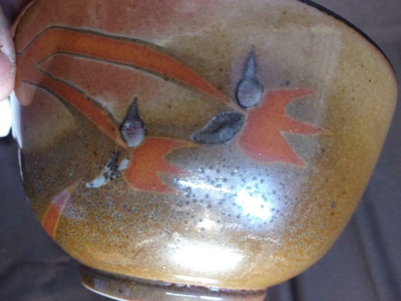 Vintage Art Pottery Bowl Asian Style Artist Signed Studio Marked Hand Painted