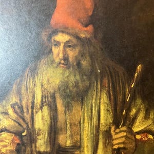 Vintage Framed Art Print of Old Man Red Hat AFTER Portrait Painting by Rembrandt