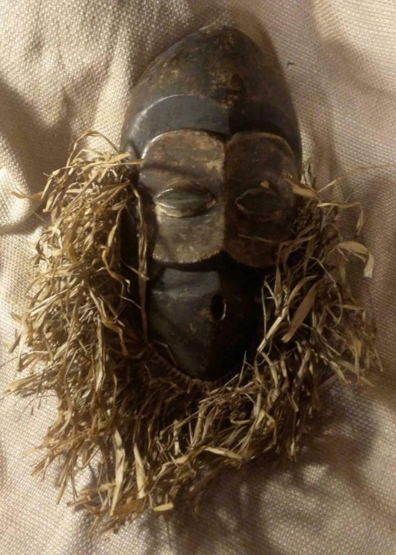 Vintage Wood Tribal Art Carving Africa Wooden Sculpture African Face Mask Man