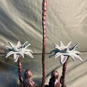 Brass Monkey Monkeys Figural Palm Tree Trees 3 Arm Candlestick Tropical Decor