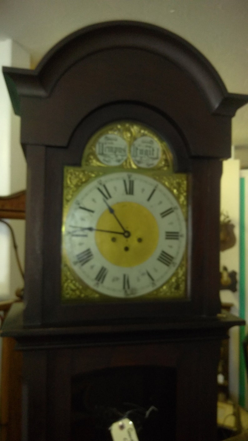 Antique Old Junghans Grandfather Clock Brass Face Tempus Fugit Etsy