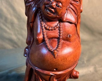 Vintage Hand Carved Wood Buddha or Hotei Carving Sculpture Asian Art Statue