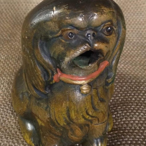 Old Asian Japanese Pekingese Dog State Figure Incense Burner Cover Japan Animal