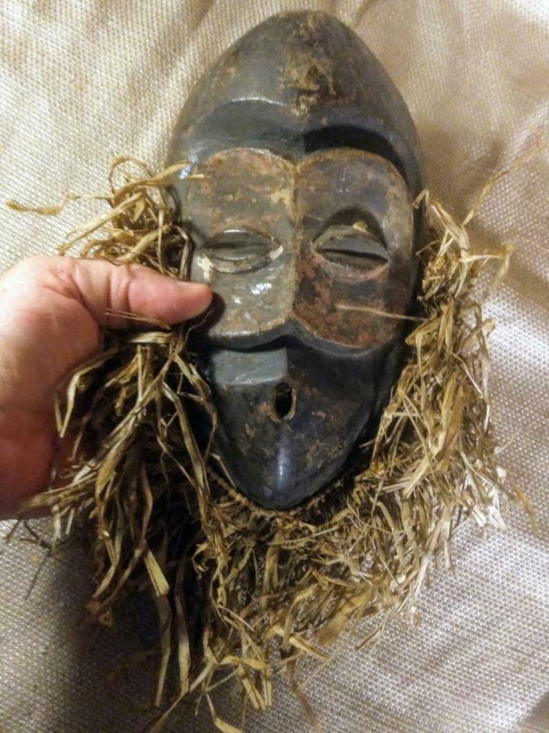Vintage Wood Tribal Art Carving Africa Wooden Sculpture African Face Mask Man