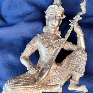 Vintage Cast Metal Bronze Brass Statue of a Musician Thai Thailand Art Sculpture