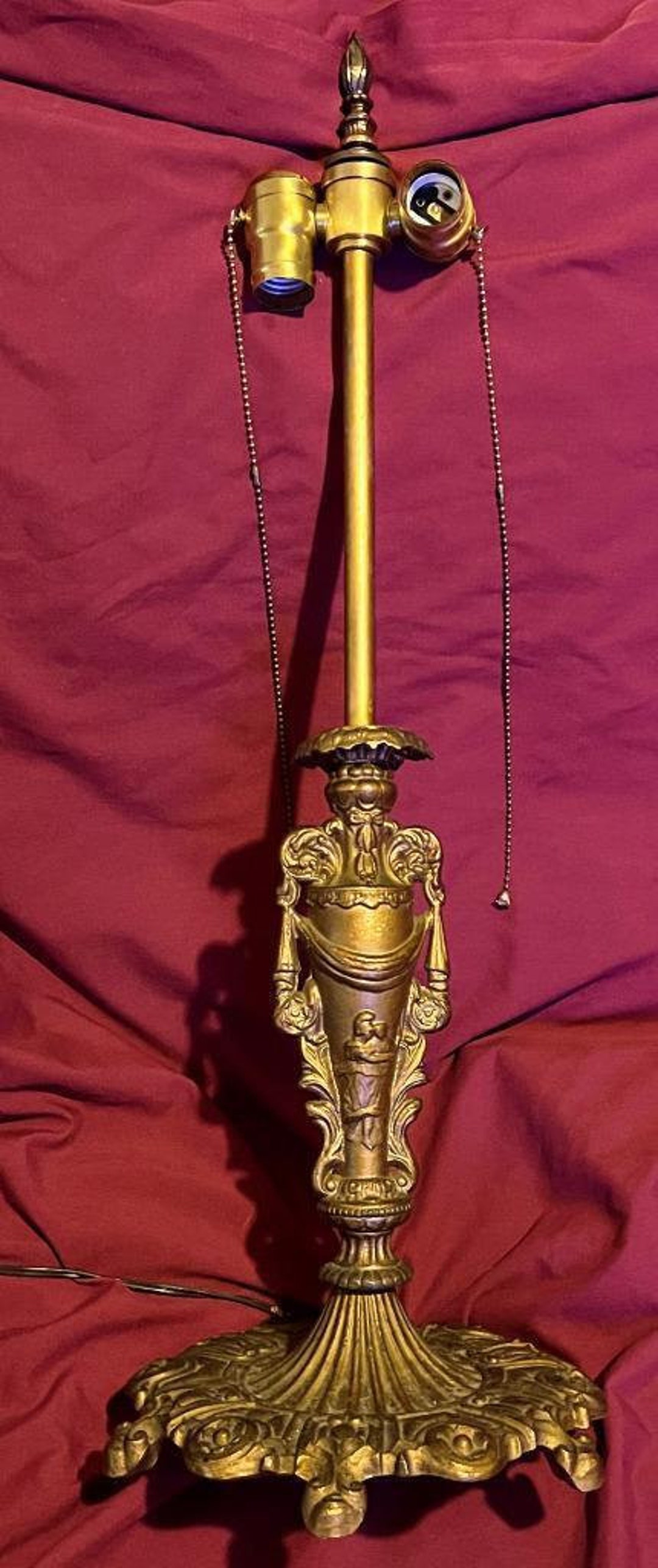 Old Antique Cast Iron Lamp Base for Slag or Stained Glass Lamp Shade