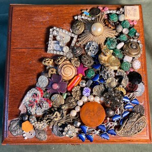 Old Vintage Cigar Box Wood Trinket Box Costume Jewelry Memory Ware Folk Art