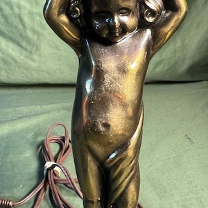 Old Vintage Cherub Child Putti Figural Table Lamp Spelter Metal Light Lighting