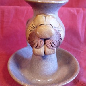 Vintage Artist Signed Art Pottery Candlestick Figural Man Mustache Candle Holder