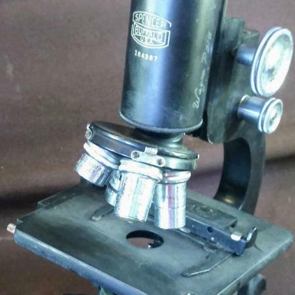 Vintage Old Spencer Metal Cast Iron Microscope Scientific Instrument Buffalo NY