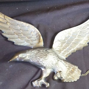 Vintage Cast Yellow Brass American Bald Eagle Bird House Garden Wall Plaque Art