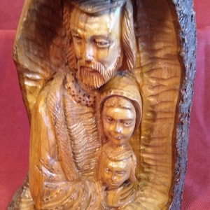 Vintage Carved Wood Wooden Religious Carving Jesus Christ Mary Joseph Statue