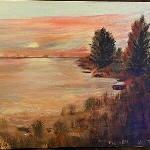 Vintage Margaret Butts American Lake Landscape Oil Painting Trees Artist Signed
