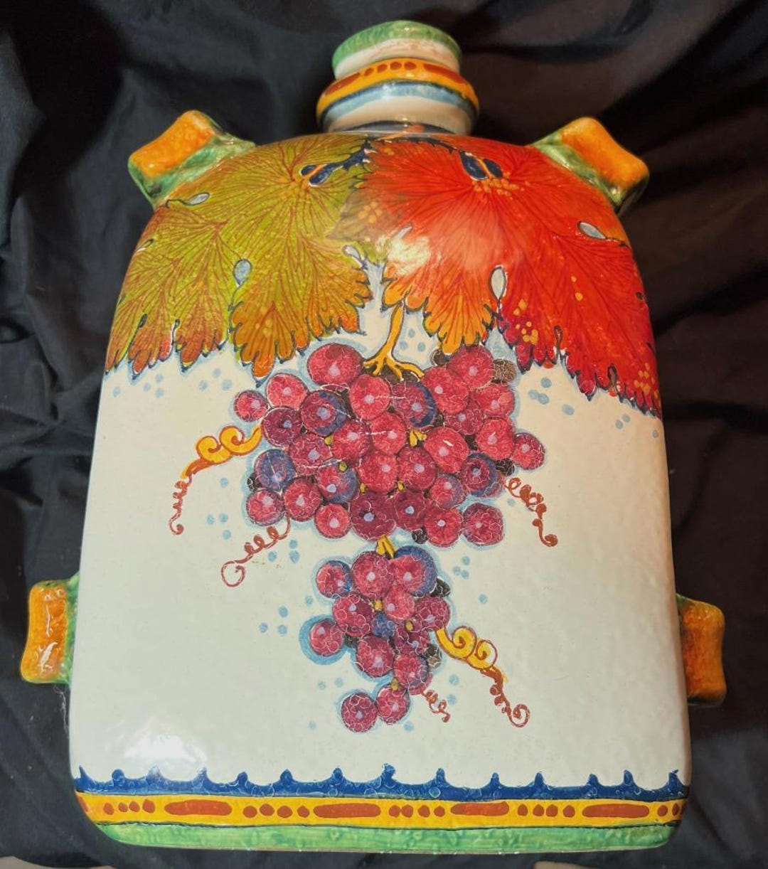 Vintage Large Wine Bottle Jug Italian Hand Painted Art Pottery Faience ...