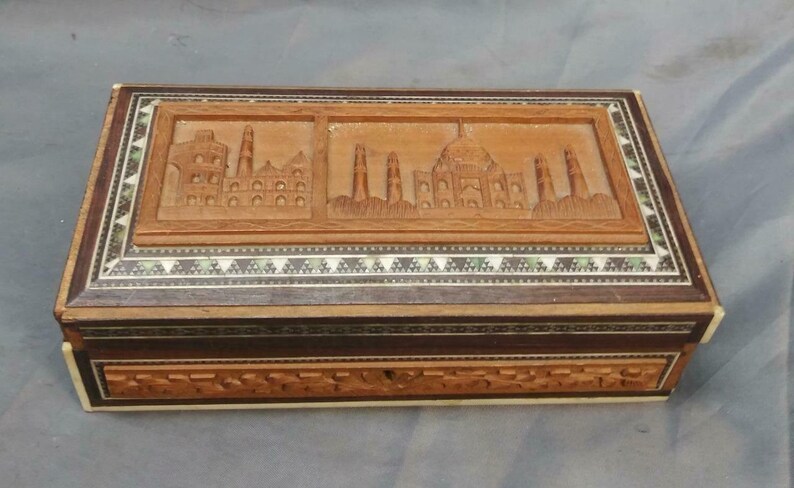 Vintage India Hand Carved Wood Wooden Taj Mahal Jewelry Trinket Box Art Carving Jewelry Jewelry Storage Bgc Sedahotels Com