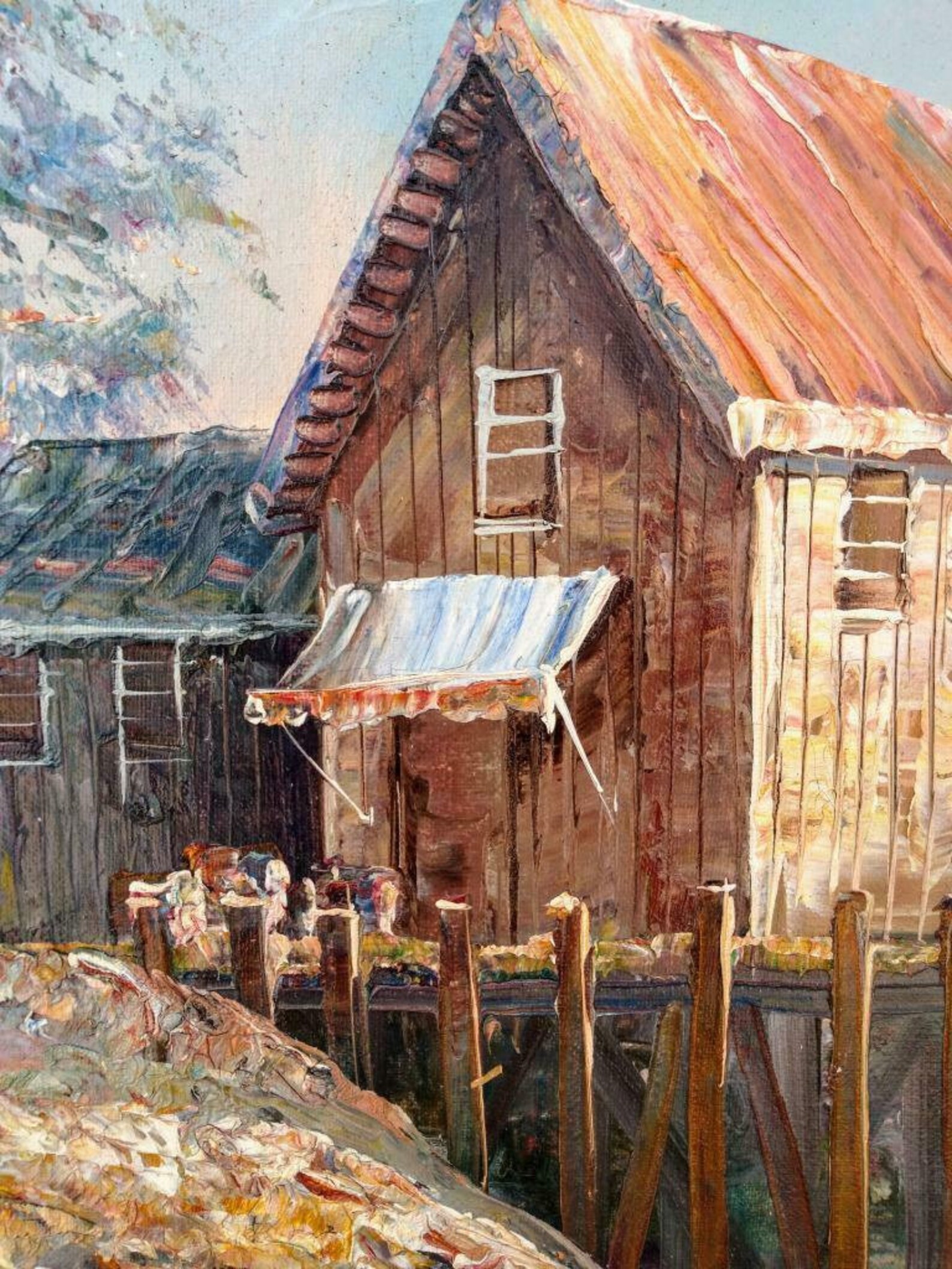 Vintage Original Art Oil Painting Fishing Shacks Coastal Etsy