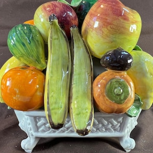 Vintage Made in Italy Italian Pottery Majolica Faience Fruit Stack Basket Fruits