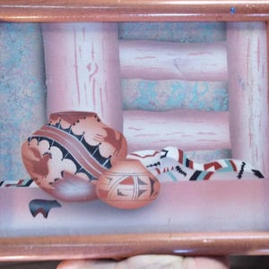 Vintage Still Life Art Painting American Indian Bear Fetish Art Pottery Framed