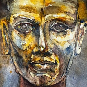 Vintage Watercolor Painting Portrait Art Man Male Figurative Artist Signed Walt