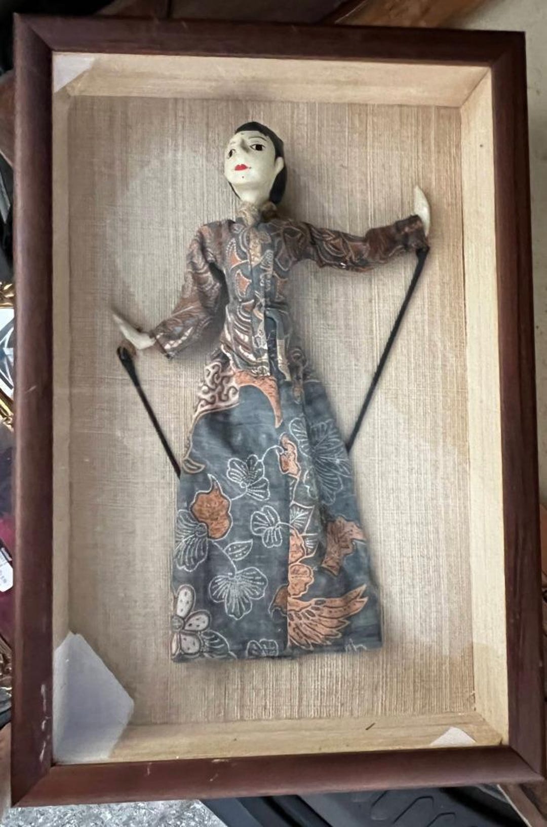 Inhloli Puppet Carved Wood Kathputli Indian Puppet in Glass and Mahogany Shadow Box ...