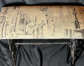 Antique Old Cast Iron Vanity Dressing Table Rectangular Bench Cloth Tapestry Top
