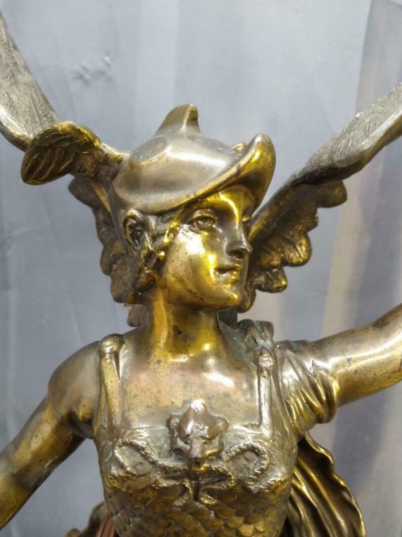 Old Antique Brass Bronze Statue Art Sculpture Winged Woman image 0