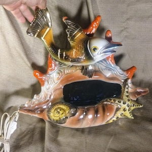 Vintage Italy Italian TV Lamp Pottery Fish Seashell Starfish MCM Mid Century Art