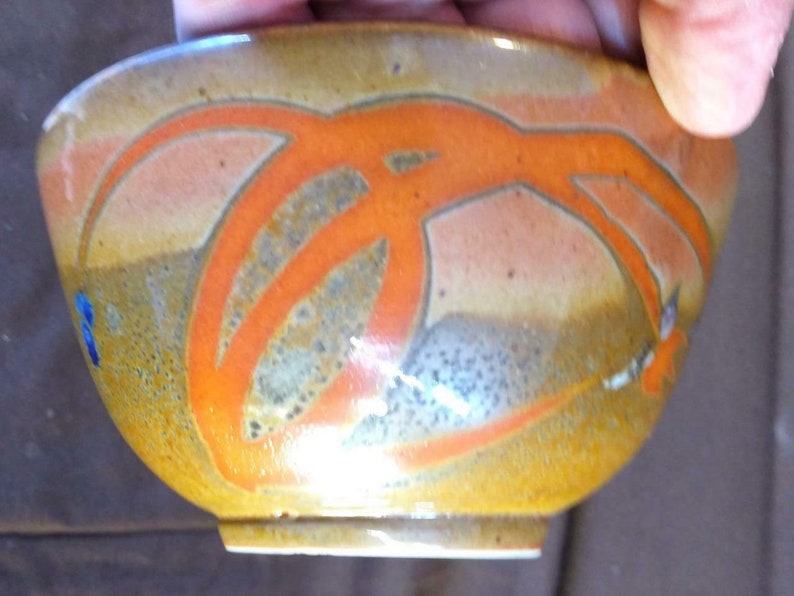 Vintage Art Pottery Bowl Asian Style Artist Signed Studio Marked Hand Painted