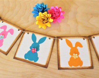 EASTER BUNNY BANNER, Easter Banner, Easter Home Decoration, Spring Home Decor, Easter Garland, Easter Rabbit Banner, Spring Banner, Bunny