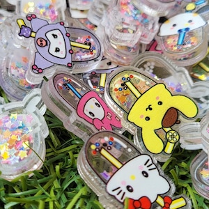 Kawaii Acrylic Shaker Charms: Glitter Star-Filled Characters, 8pc Set