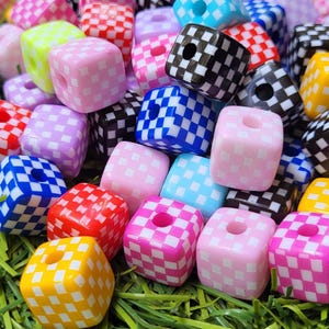 Checkerboard Cube Beads 13mm: Retro Y2K Jewelry Making, 10pc