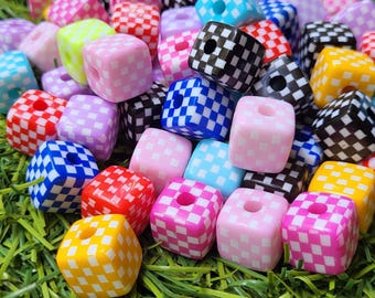 Checkerboard Cube Beads 13mm: Retro Y2K Jewelry Making