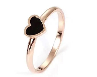 The Delilah Dainty & Delicate Black and Gold Heart Stacking Ring