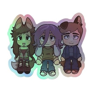 Klinische Testspiele, Charakter Fan Art, holographischer Aufkleber von Angel Bunny, Adri Fox, Lee Dog, für Laptop, Wasserflasche, Autostoßstange, Fenster