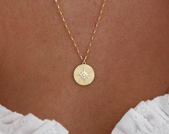 Sunbeam Necklace | Medallion Necklace | Gold Necklace | Coin Necklace | Sunburst Necklace | Sun Necklace | Gifts For Her | Layering Necklace