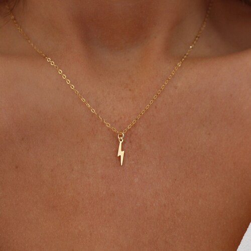 Gold Lightning Bolt Necklace Dainty Gold Necklace Etsy
