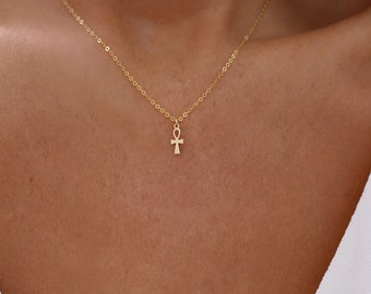 Tiny Ankh Necklace | Gold Ankh Necklace | Egyptian Symbol | Ankh Charm | Gold Ankh | Egyptian Ankh | Power of Life Necklace | Crux Ansata