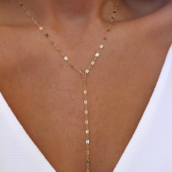 Delicate Gold Y Necklace | Dainty Lariat Necklace | Shimmer Y Necklace | Simple Minimal Layering | Dainty Gold Lariat | Dainty Gold Jewelry